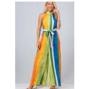 💛🌻🍦TIE DYE COLOR BLOCK CHOKER NECK JUMPSUIT